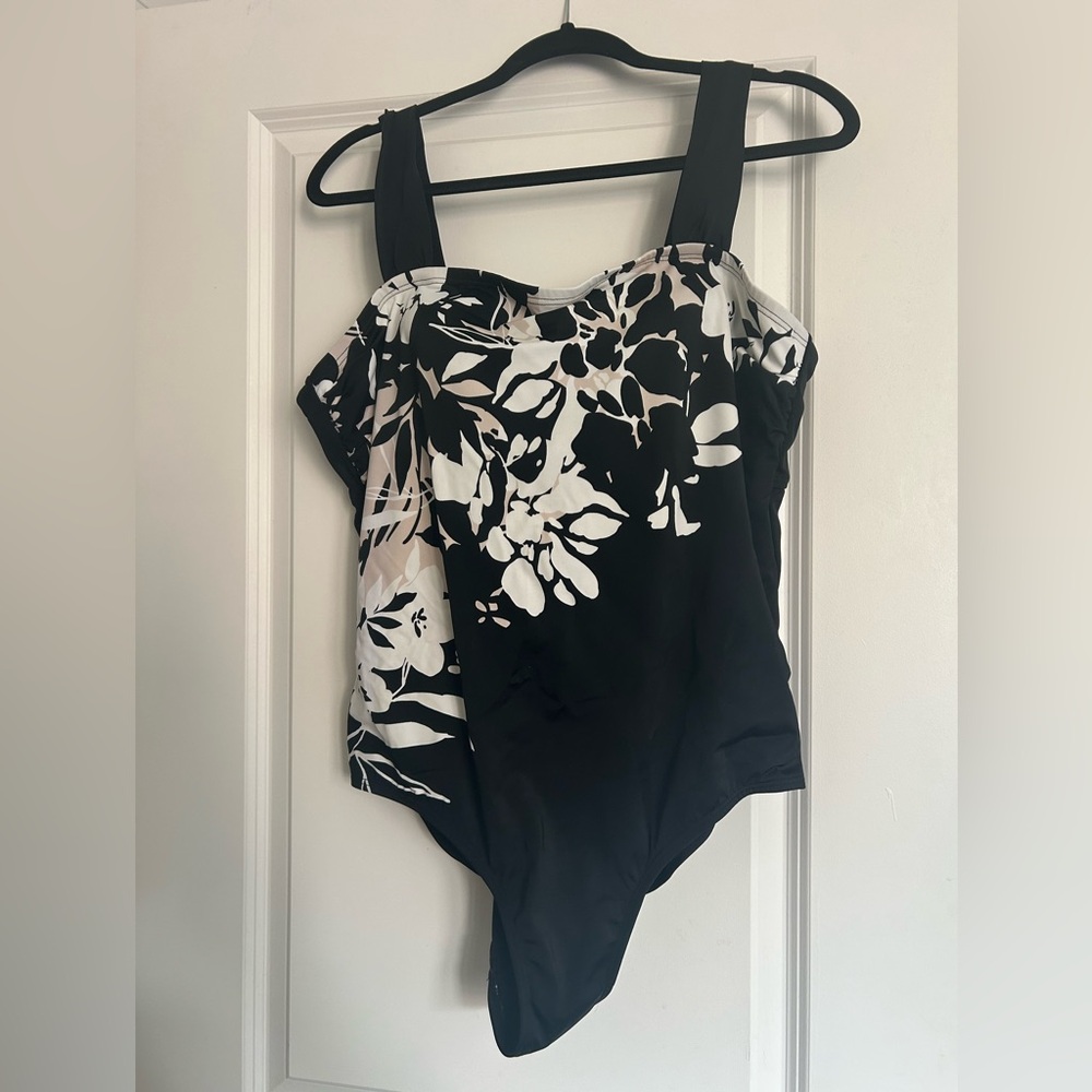 Swimsuits for All Black and White Floral One Piece Swimsuit - Size 20